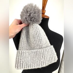 Norla Canada Alpaca Wool Cotton Blend Light Gray Knit Hat with Pom Pom OS